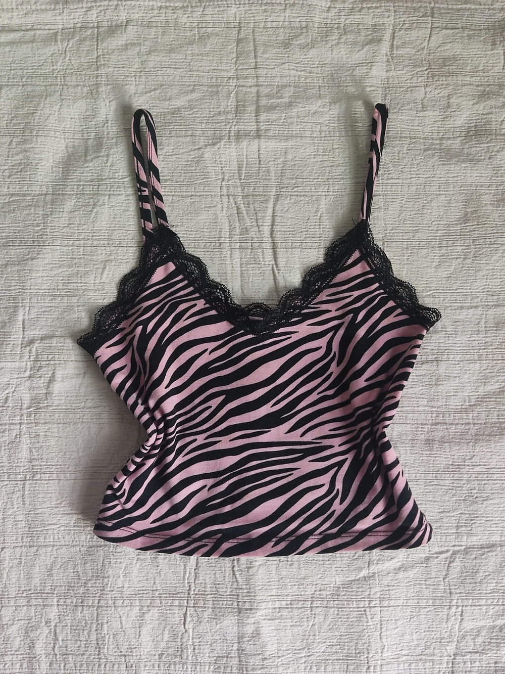 River Island Pink Zebra-Print Lace Trim Cami